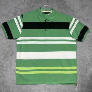 VTG Rocawear Shirt Men's Sz 3XL XXXL Green Striped R+ Emroidered Logo‎ Polo 90s